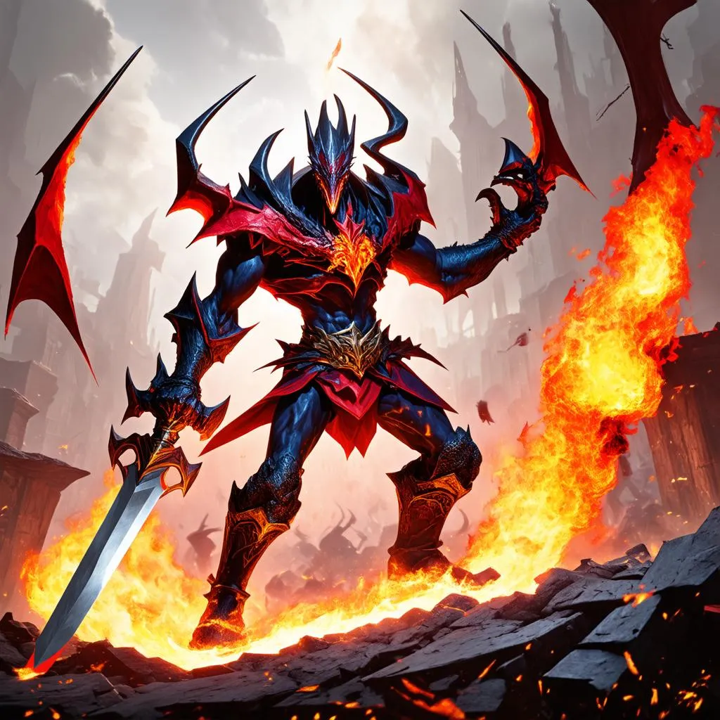 Aatrox đứng giữa chiến trường