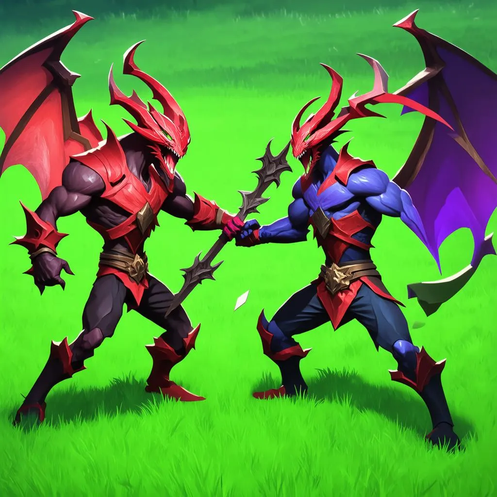 Aatrox giao tranh với Pantheon ở đường trên