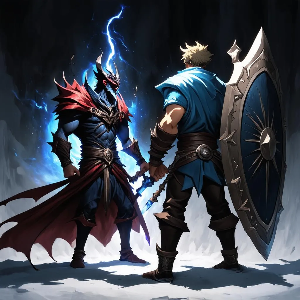 Aatrox and Garen facing off