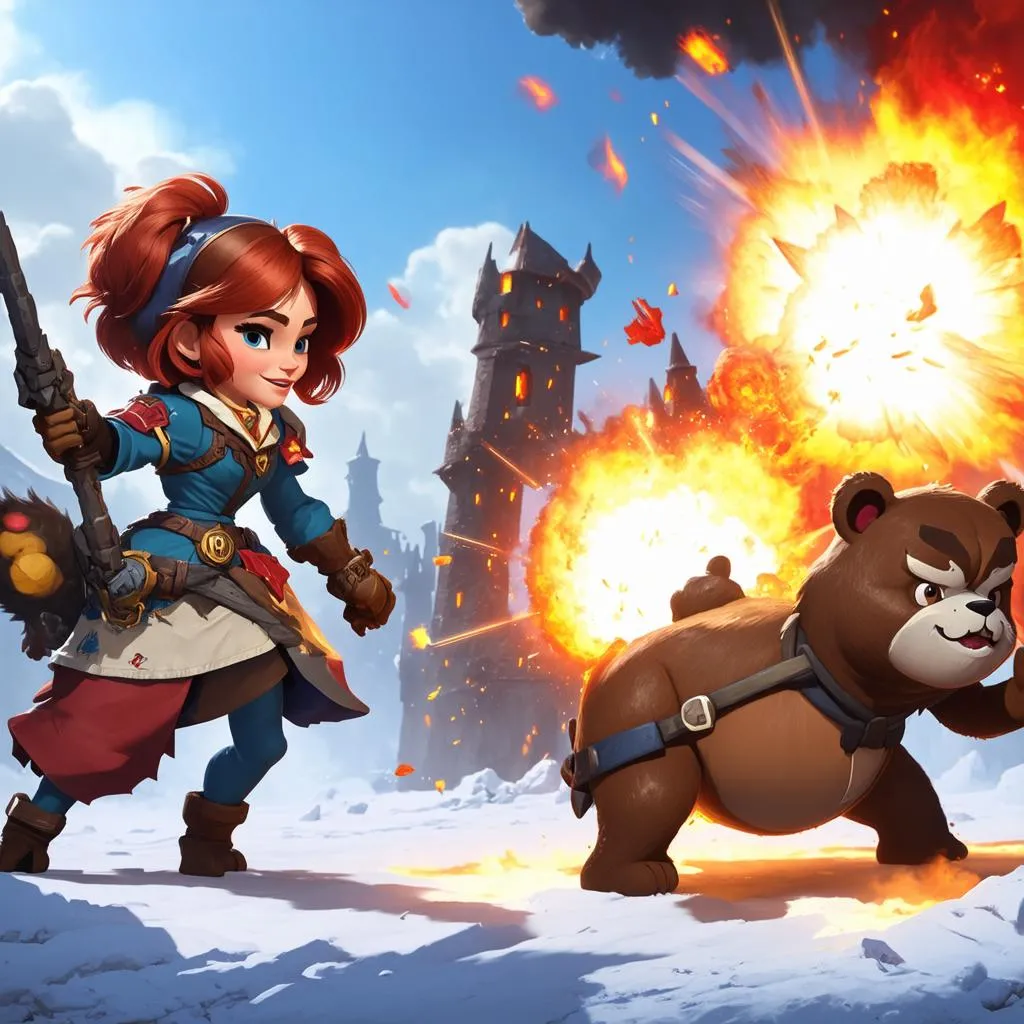 Annie Aram cùng gấu Tibbers tấn công đối thủ