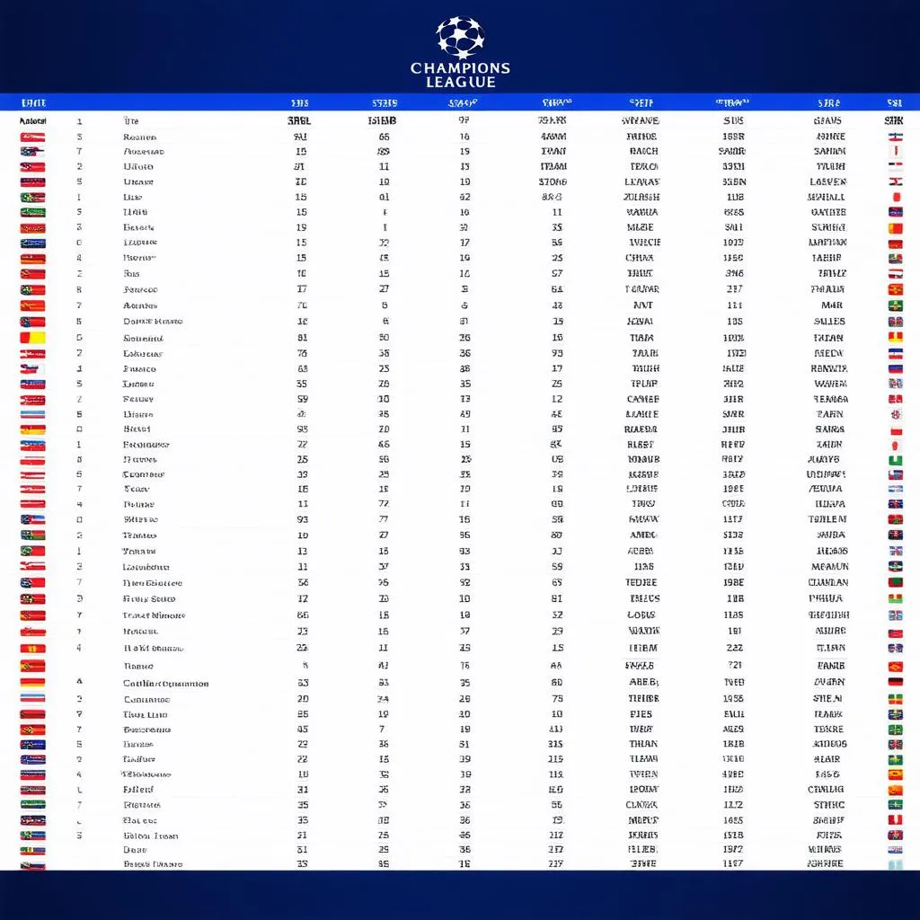 Bảng Xếp Hạng Champions League