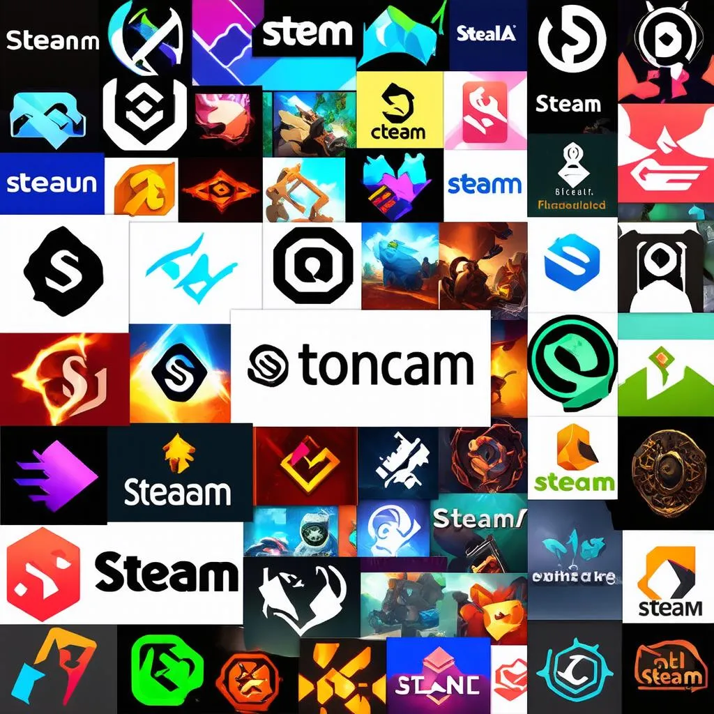 A collage of various cheap steam games logo, showcasing their diversity and affordability.