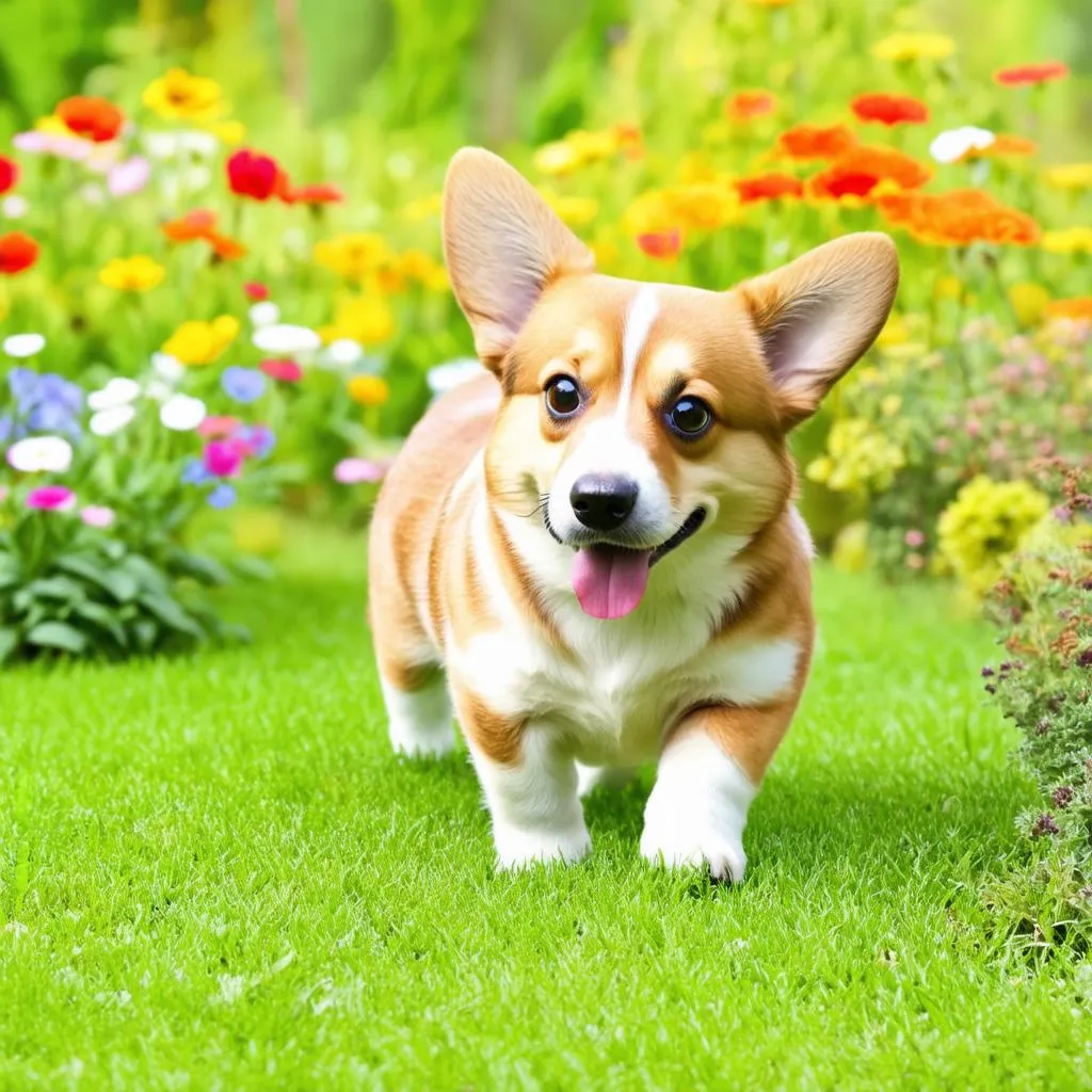 Chó Corgi trong vườn