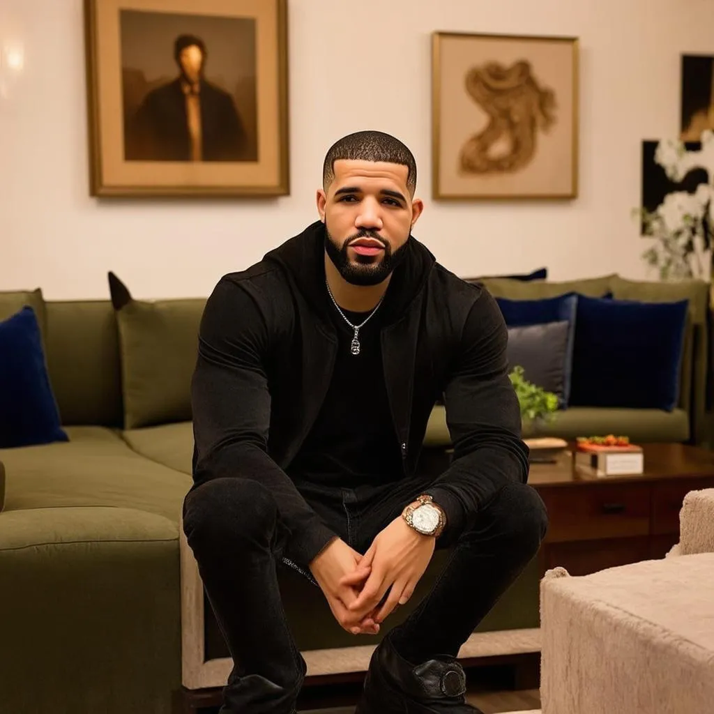 Drake ngồi trong biệt thự