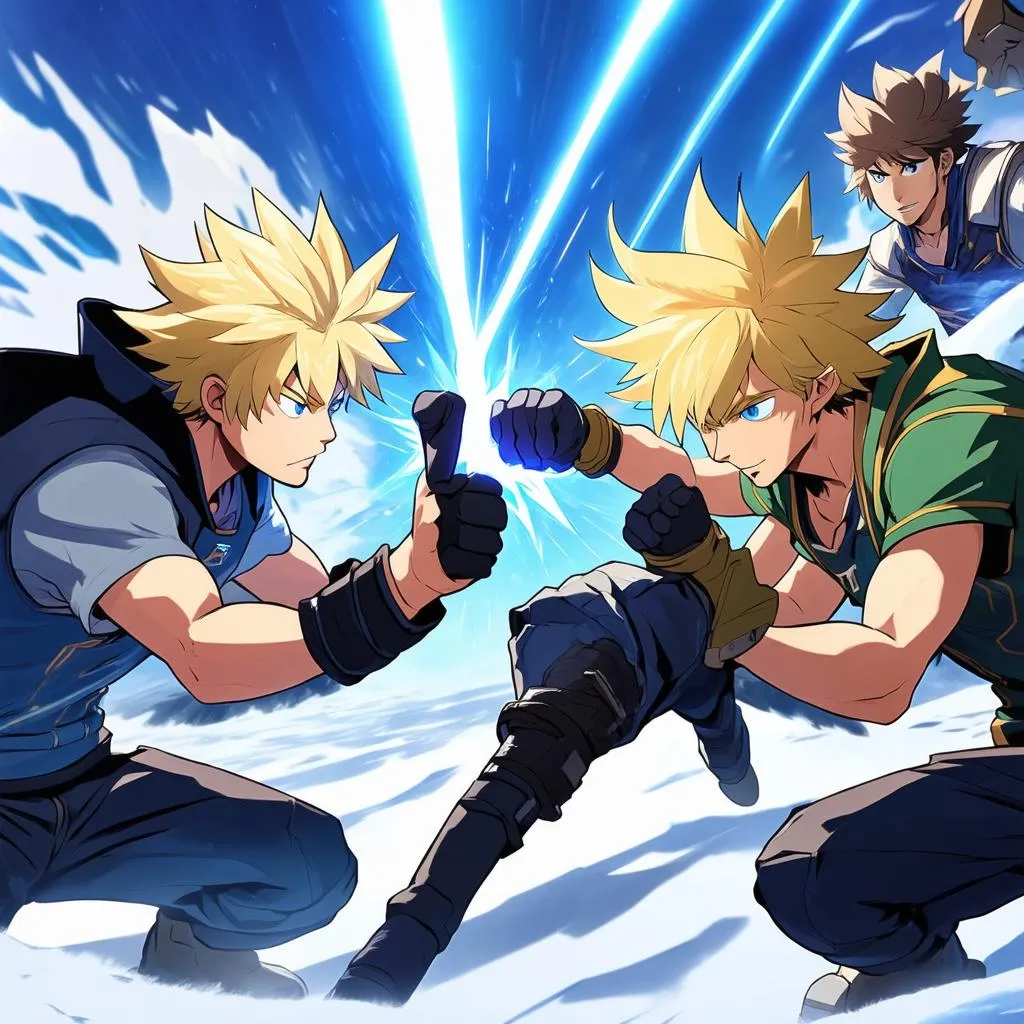 Ezreal fighting alongside his team