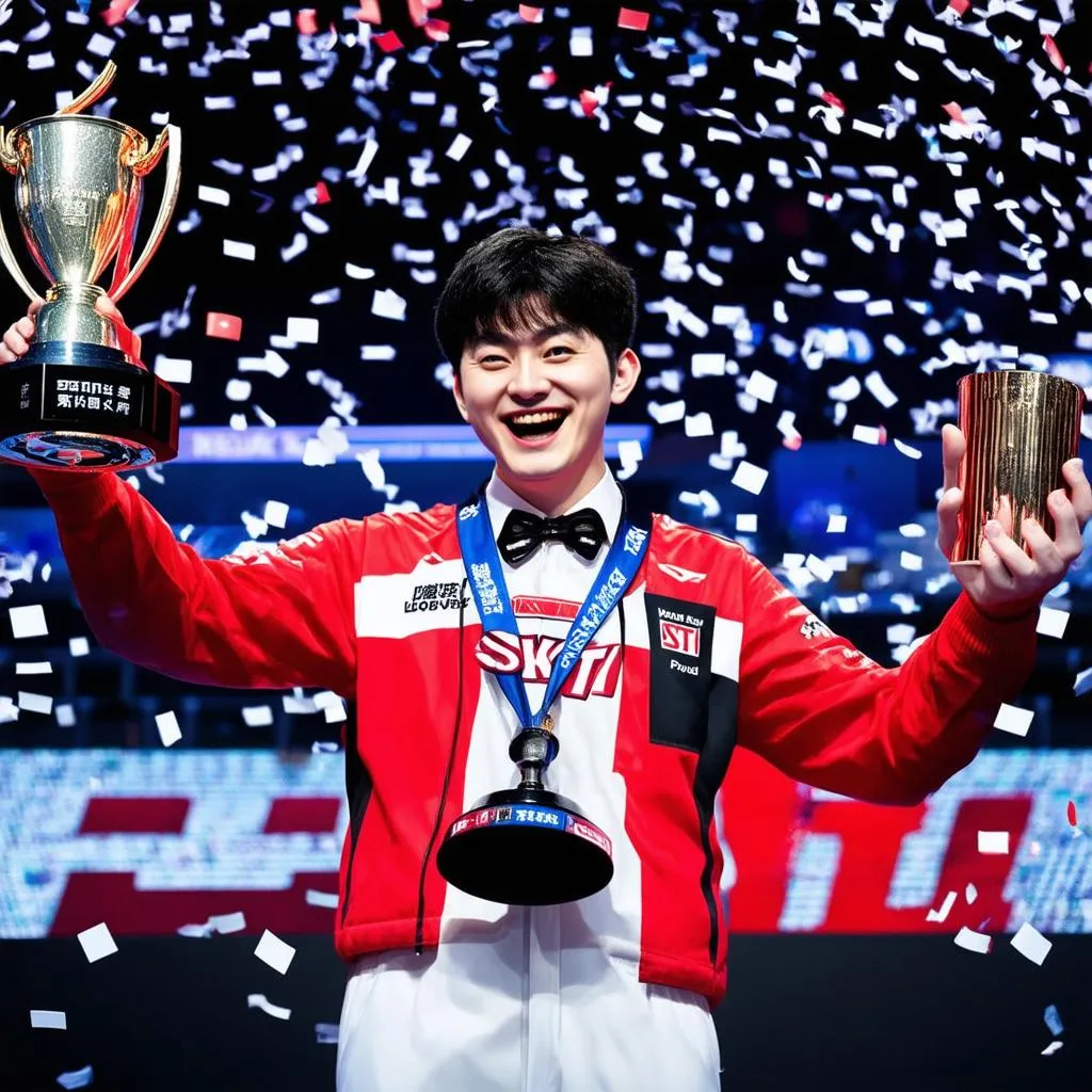 Faker SKT T1 ăn mừng chức vô địch