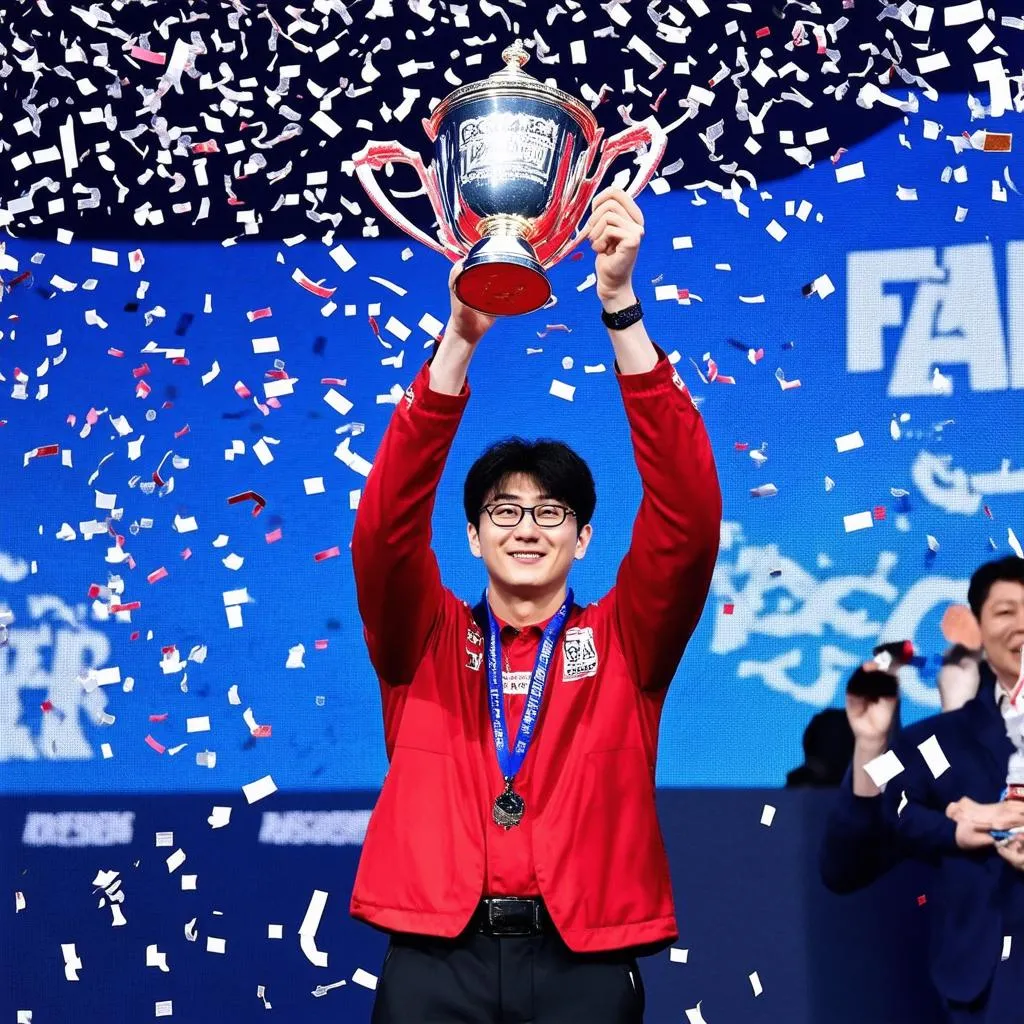 Faker giơ cao cúp vô địch