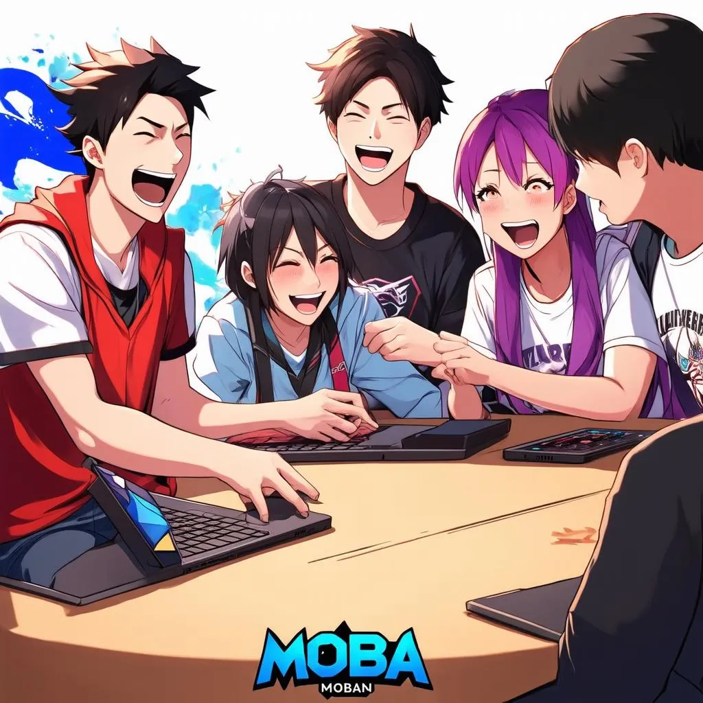 Game Anime MOBA - Hình ảnh về một nhóm bạn đang chơi game anime MOBA