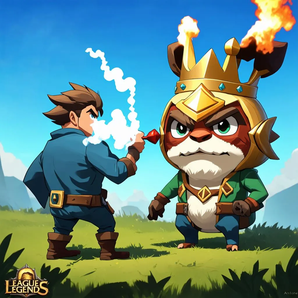 Garen bị vua Teemo chem gió