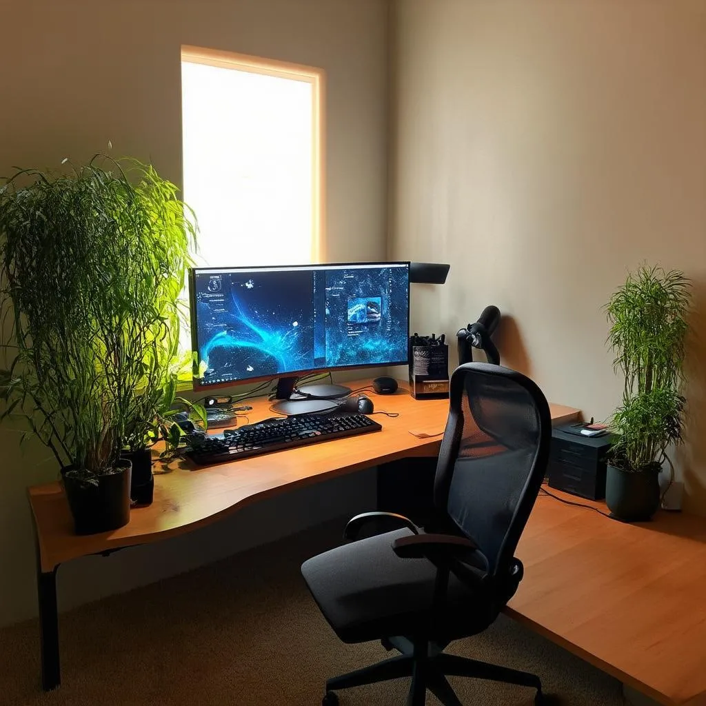 Gaming Setup With Plants