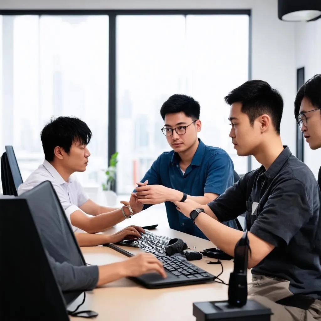 Group of Asian game developers working