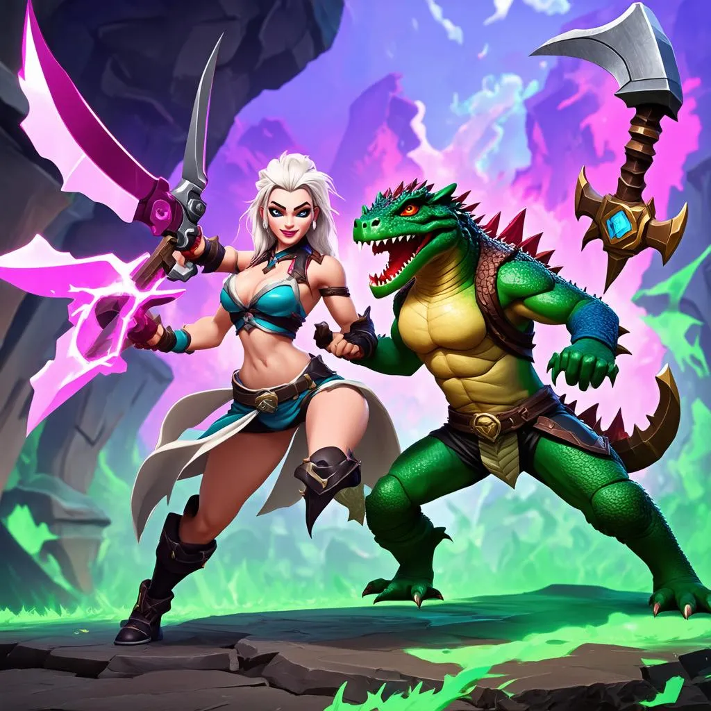 Gwen và Renekton đang giao tranh