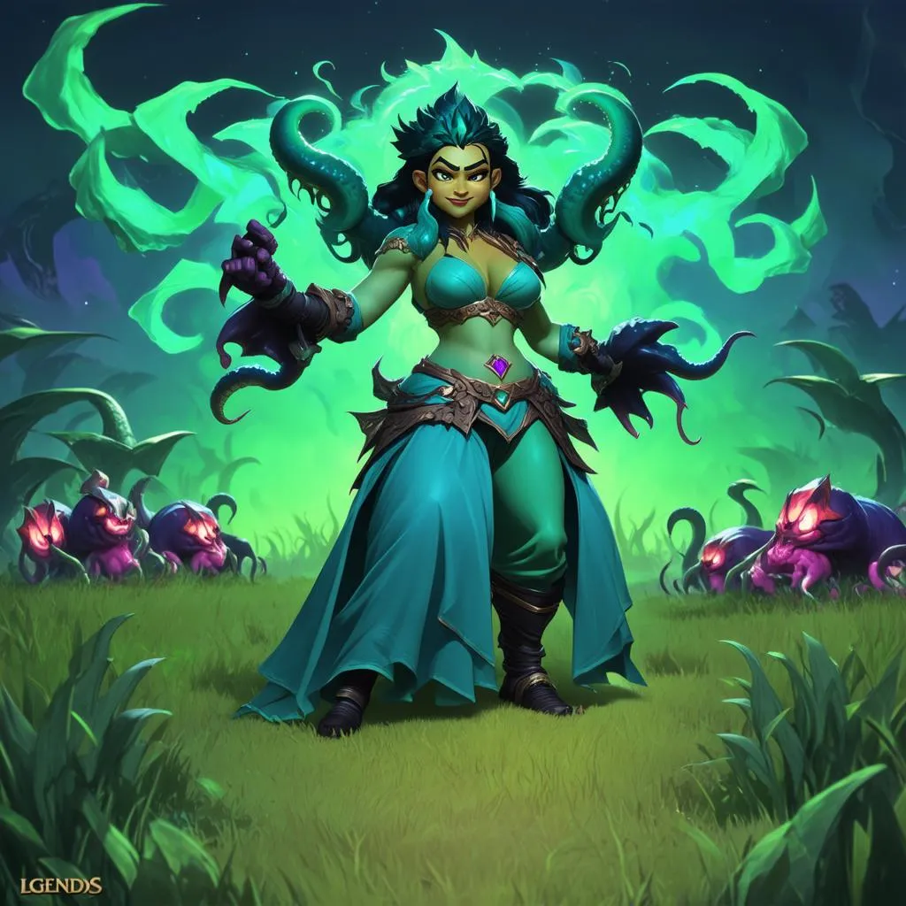 Illaoi đang farm lính tại đường trên