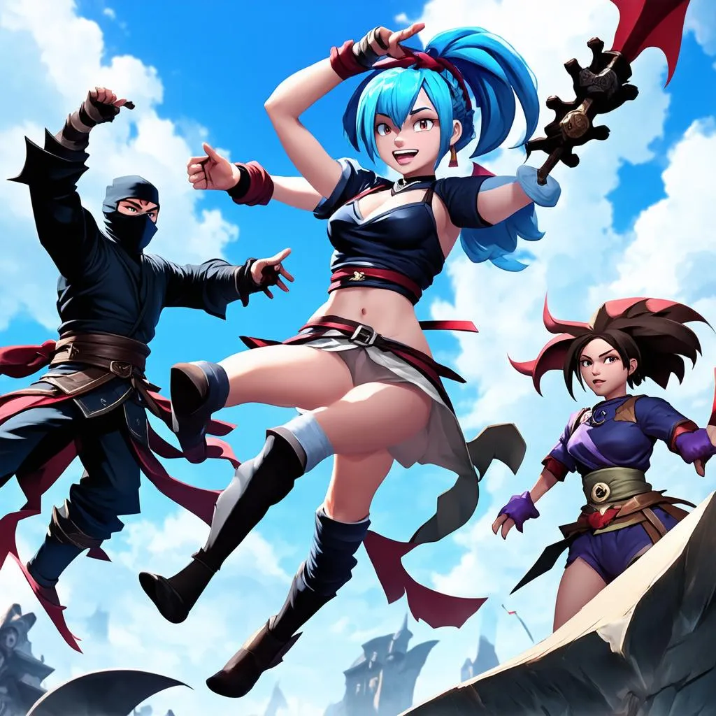 Jinx being targeted by champions like Yasuo, Zed, and LeBlanc