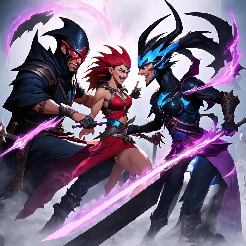 Lee Sin, Rek'Sai, Lissandra chiến đấu với Kayn Shadow Assassin