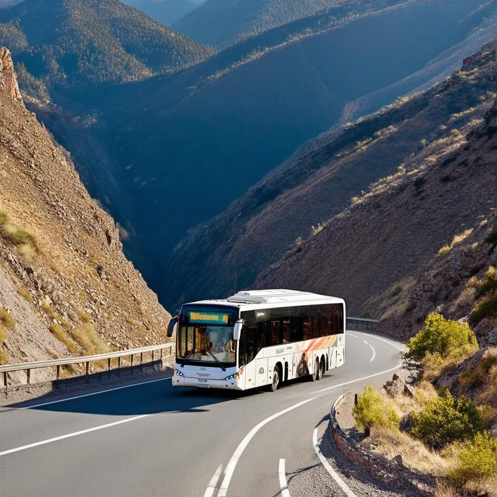 Driving a passenger bus on a winding mountain pass