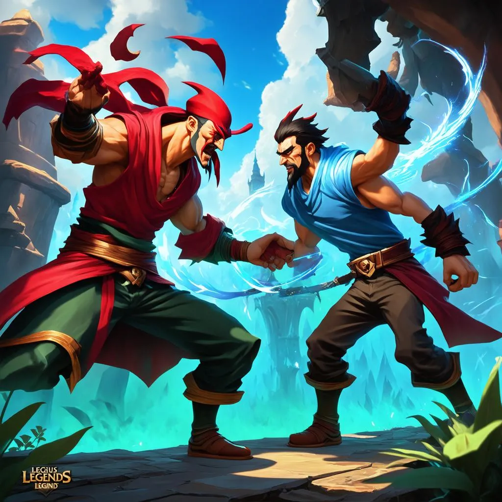 Lee Sin đang chiến đấu với đối thủ ở đường giữa