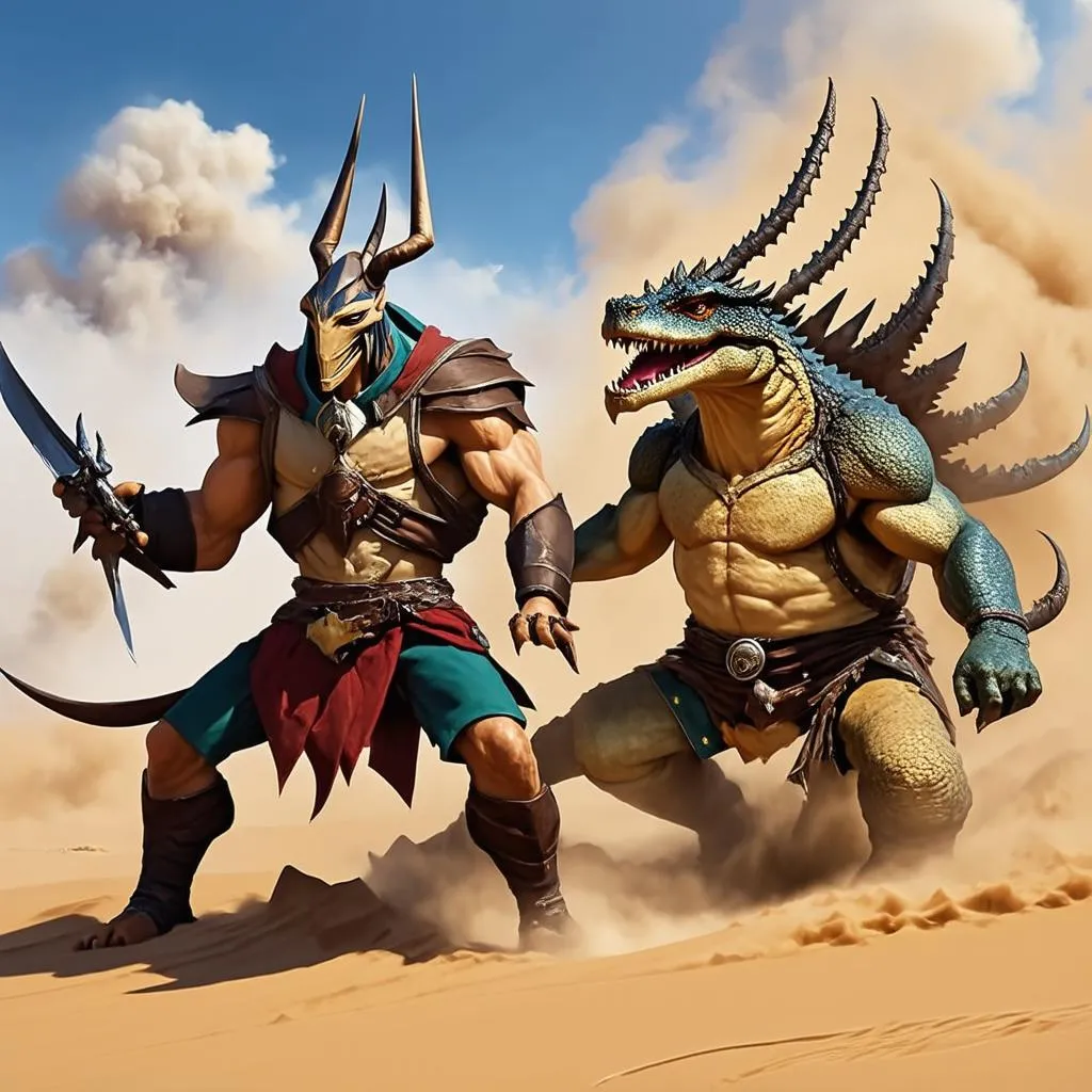 Nasus và Renekton đối đầu trong sa mạc