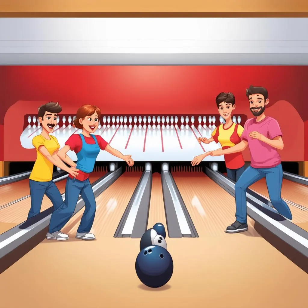 Nhóm bạn chơi game bowling cùng nhau