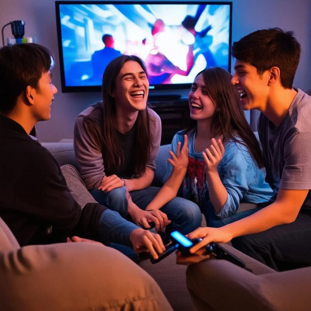 Friends playing video games