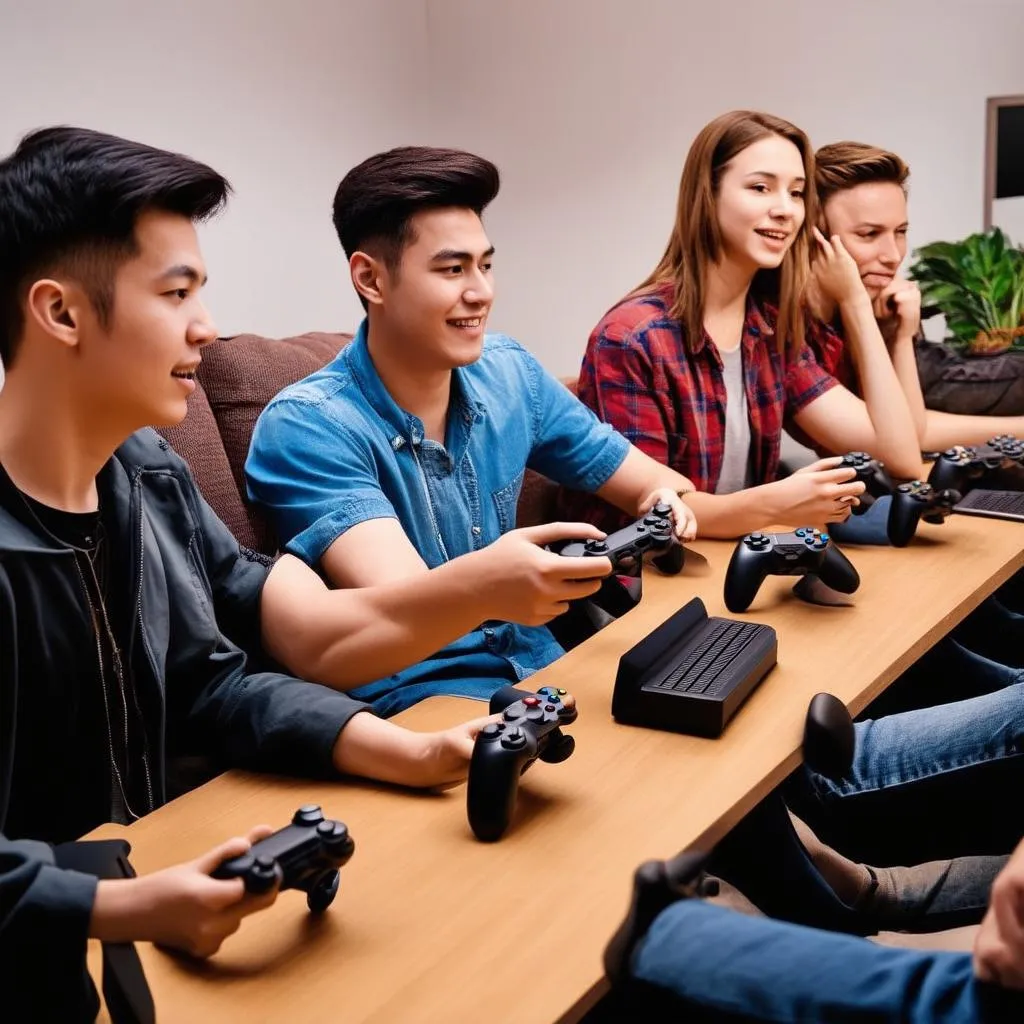 Nhóm bạn trẻ đang chơi game cùng nhau