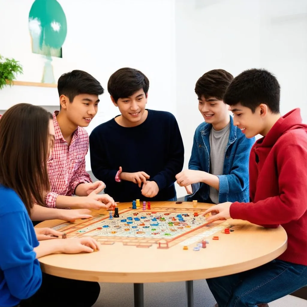 nhóm bạn trẻ chơi game cùng nhau