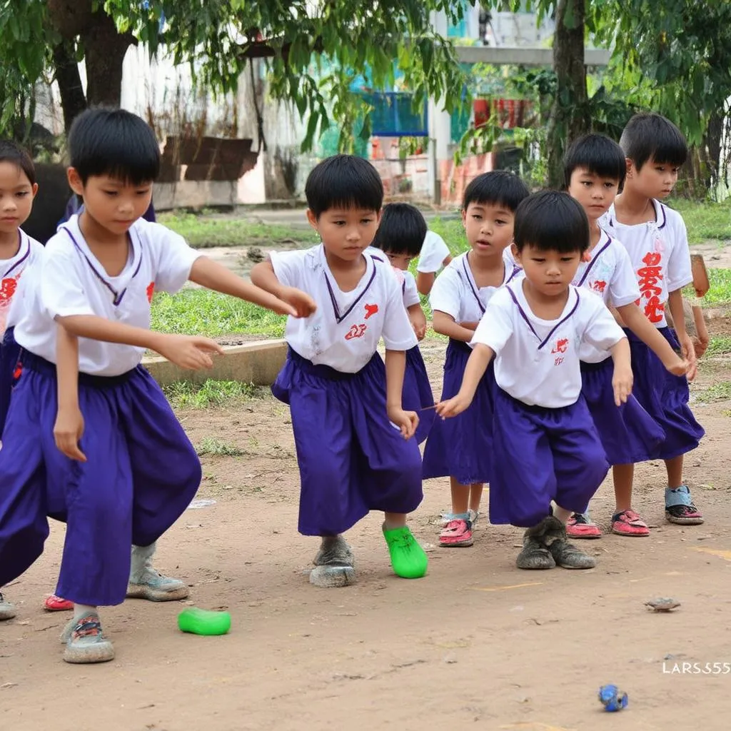 Nhóm trẻ em chơi ô ăn quan