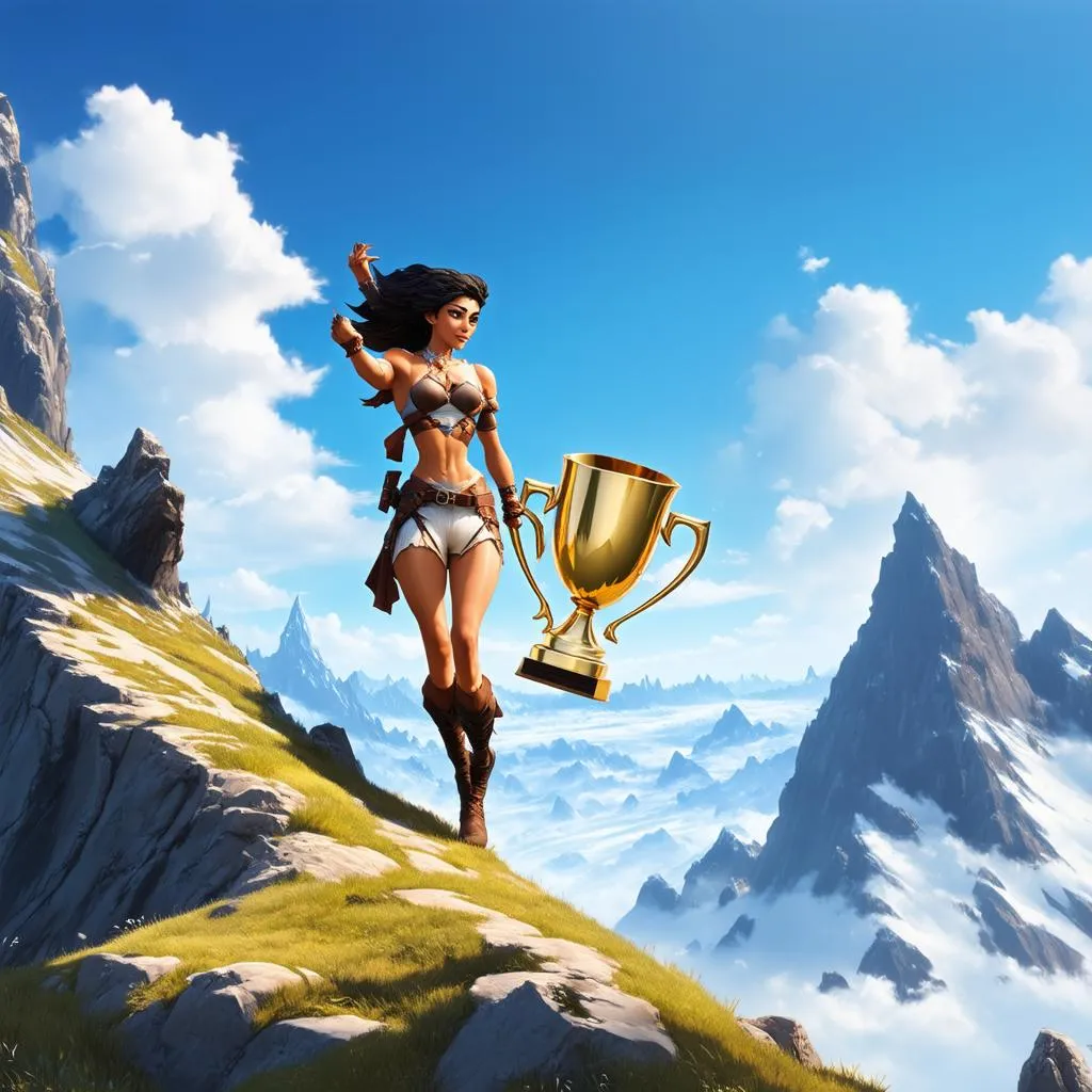 Nidalee climbing to the top