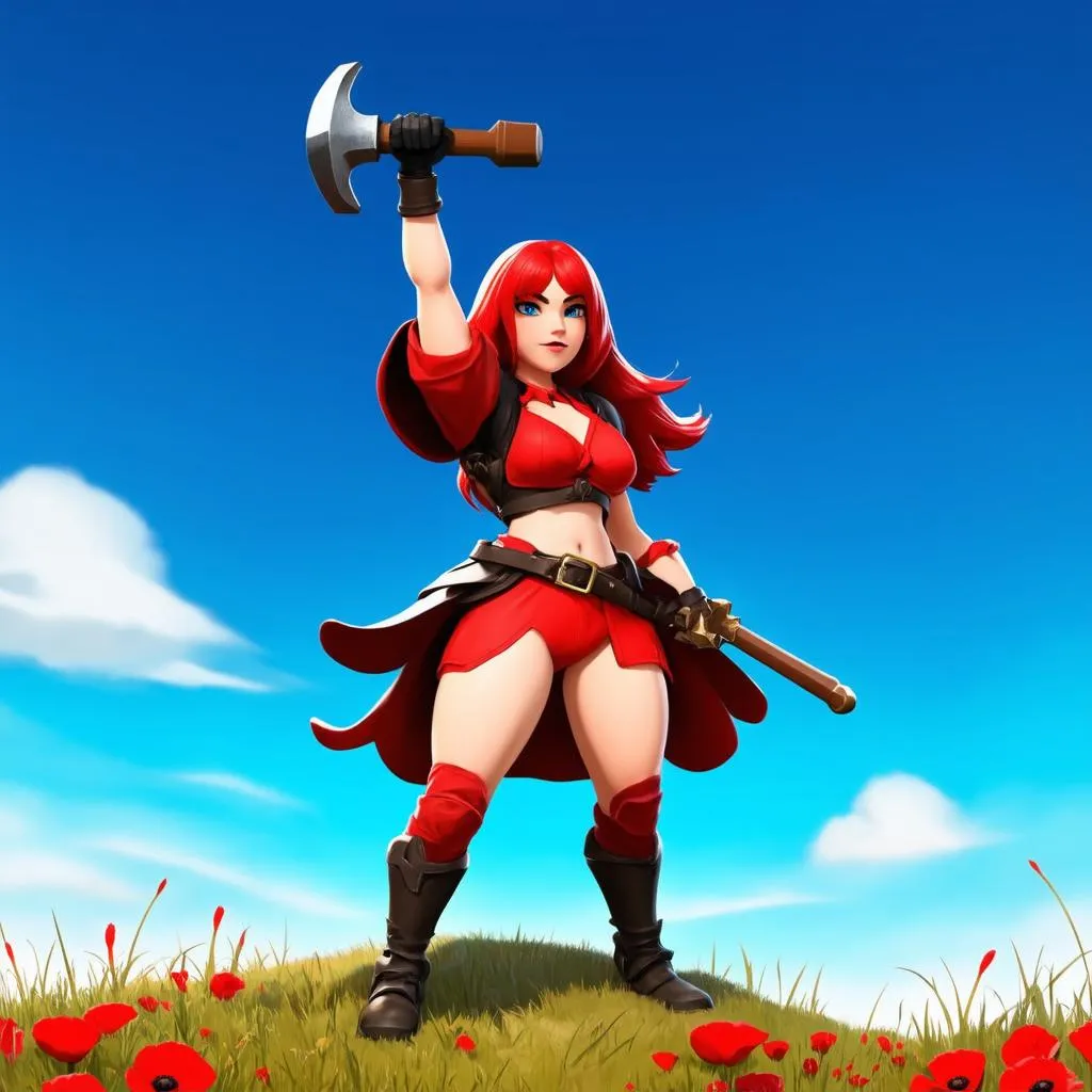 Poppy in her default skin, wielding her iconic hammer