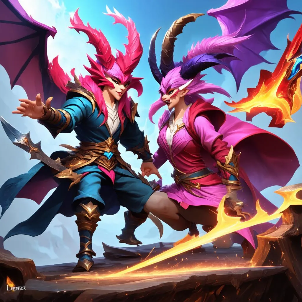 Rakan và Xayah trong giao tranh