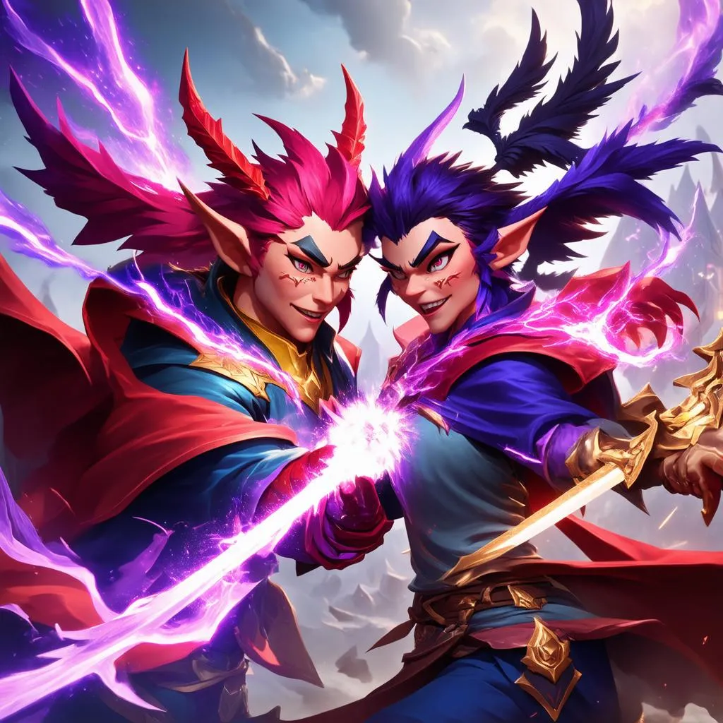 Rakan và Xayah trong trận đấu