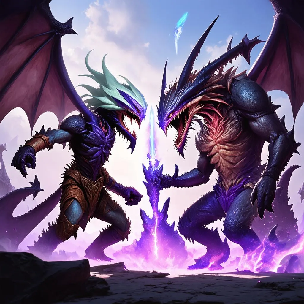 Riven và Cho'gath đối đầu