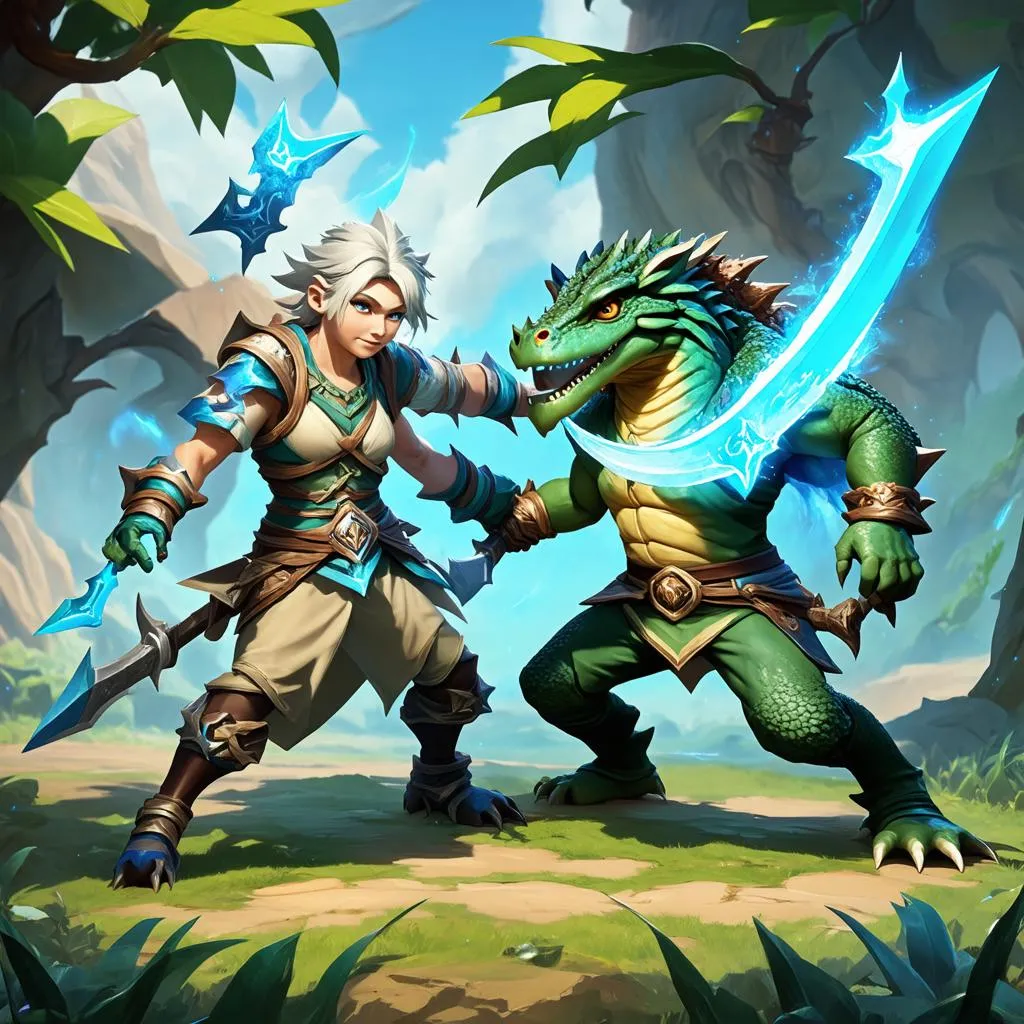 Riven và Renekton trong giai đoạn đầu trận