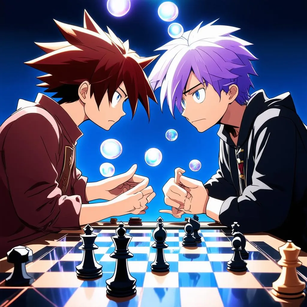 Sora and Shiro playing chess