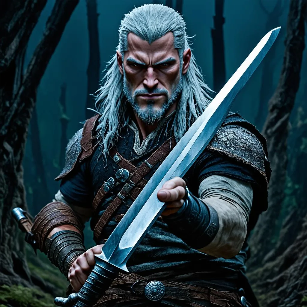 Geralt of Rivia với thanh kiếm bạc