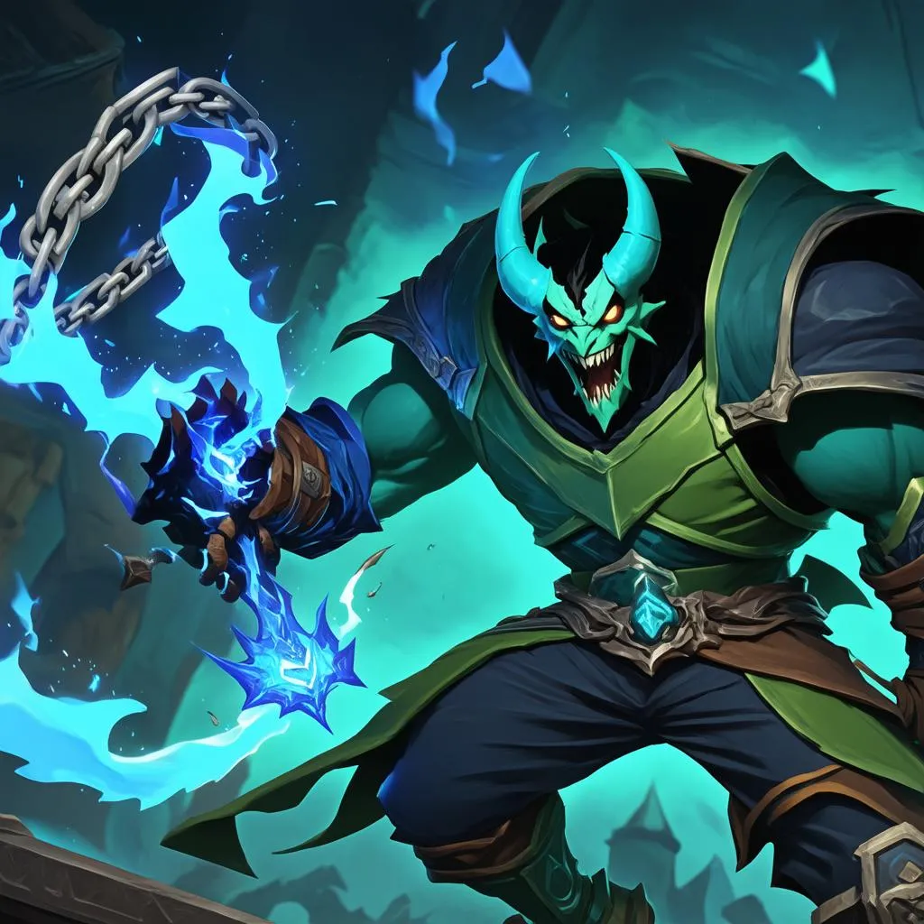 Thresh sử dụng Lưỡi Hái Ma Quái kéo đối thủ