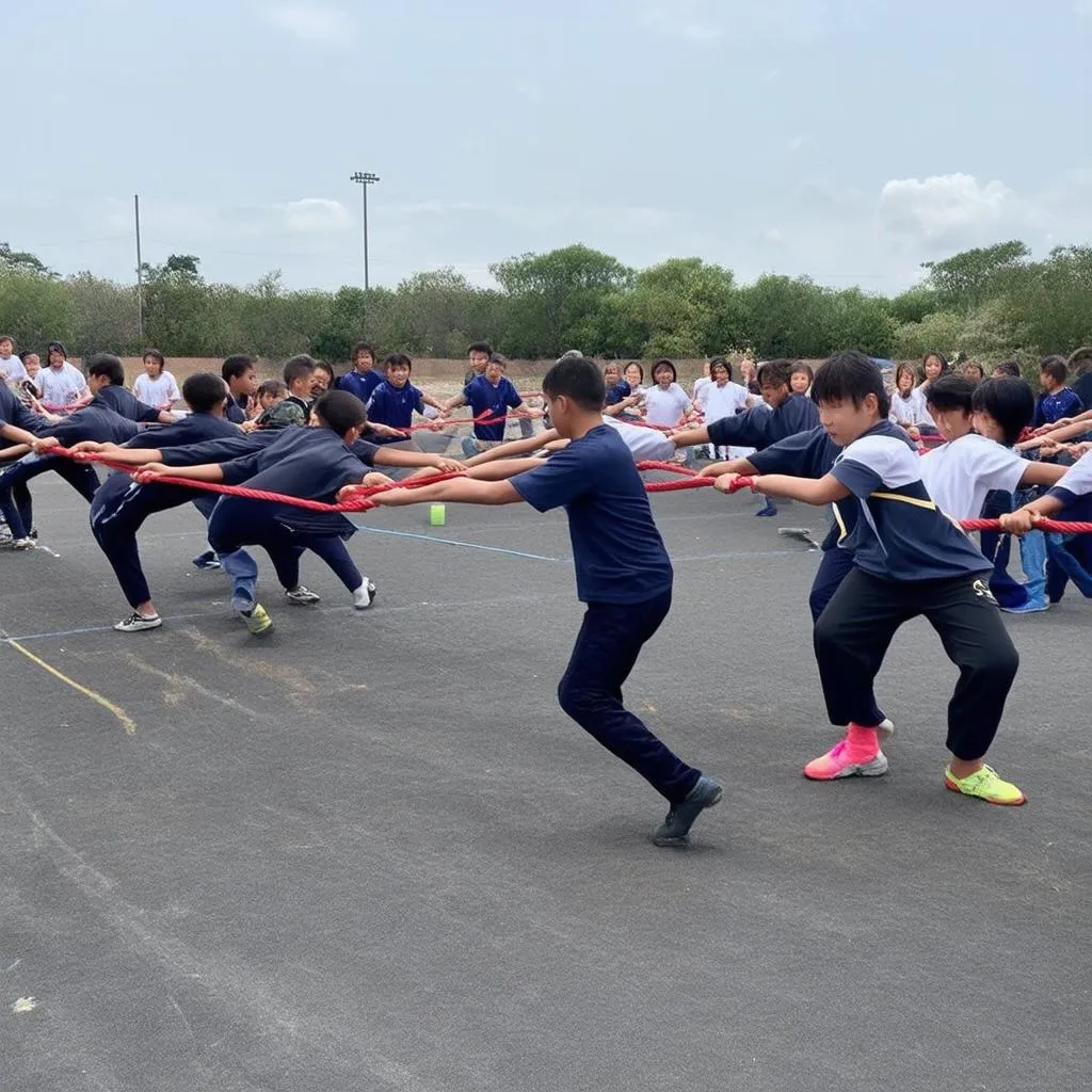 Trò chơi kéo co sôi động với sự tham gia của nhiều người