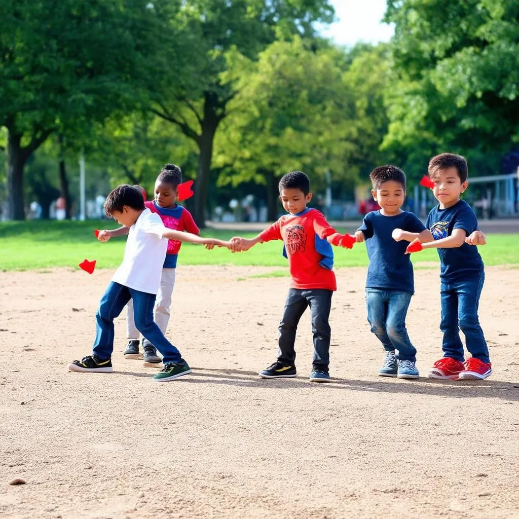 Trẻ em chơi Red Rover Game ngoài trời