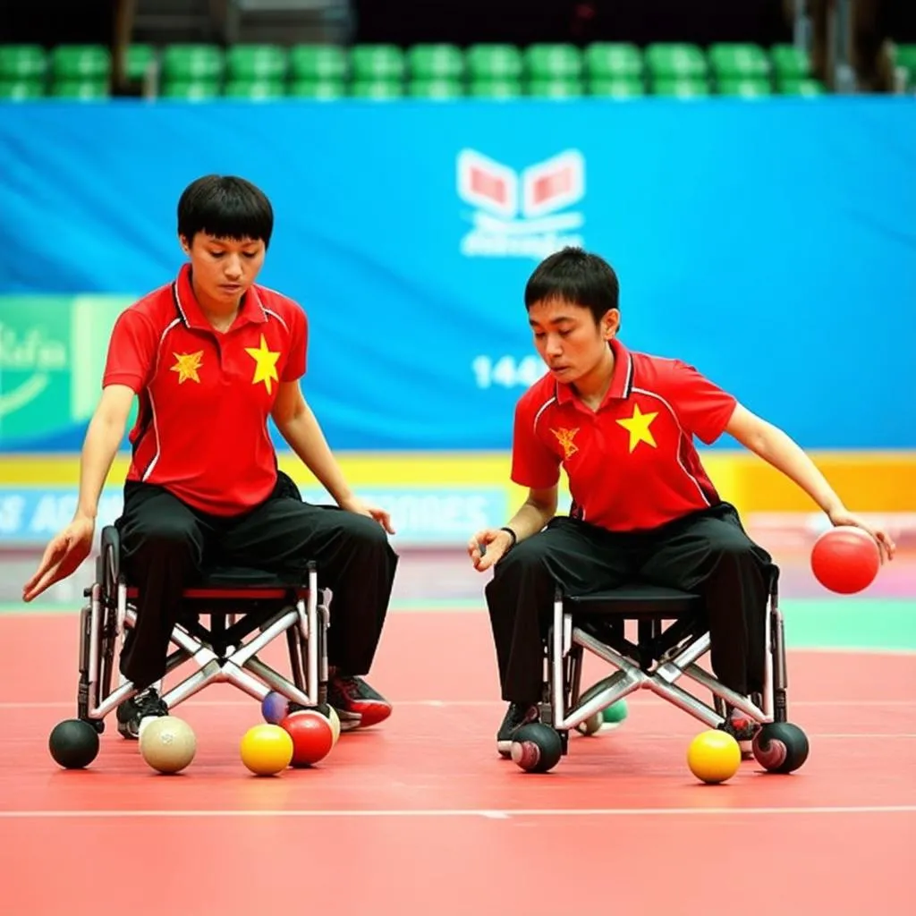 Vận động viên khiếm thính Việt Nam thi đấu Boccia tại ASEAN Para Games 2013