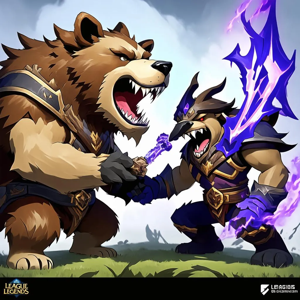 Volibear and Darius facing each other in a fierce battle