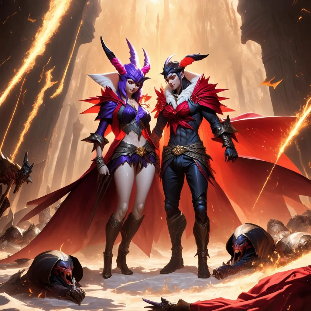 Xayah và Rakan ăn mừng chiến thắng