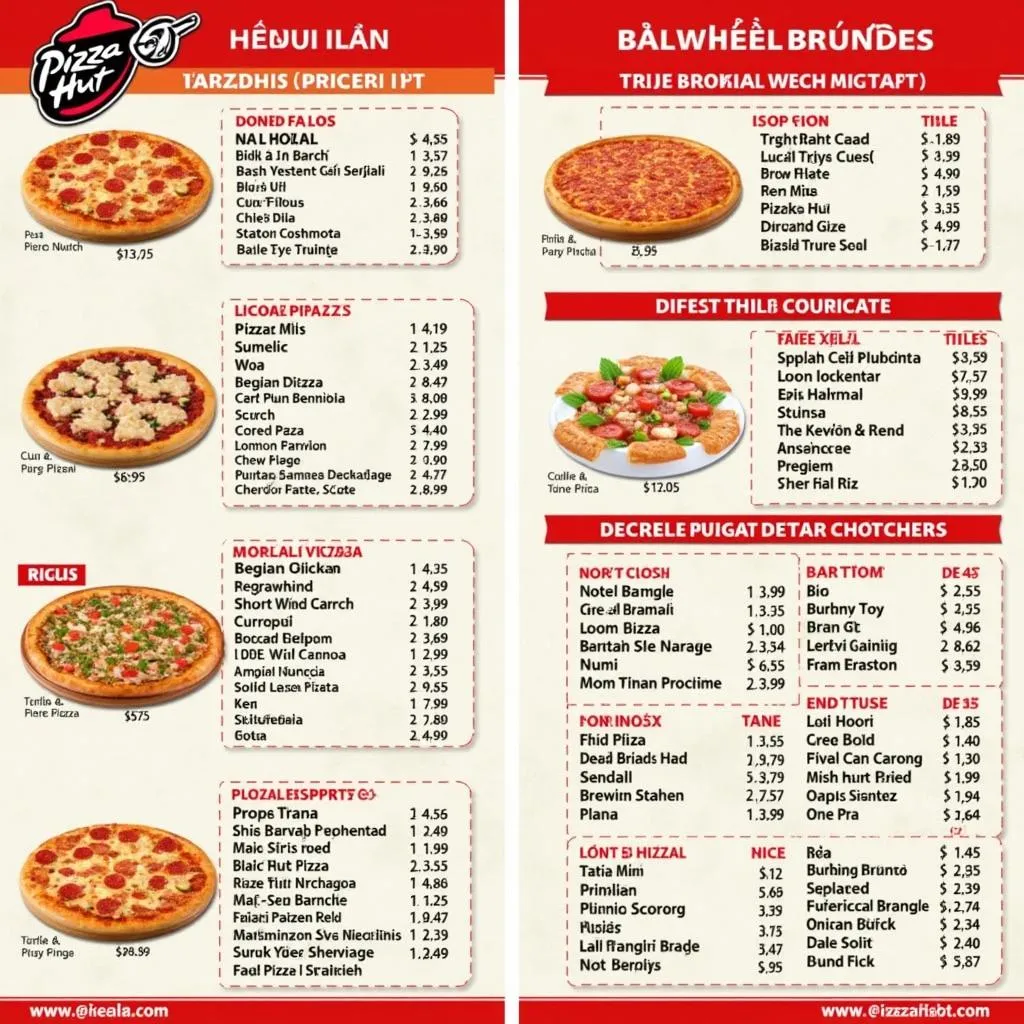 Bảng giá Pizza Hut chi tiết tại Hà Nội