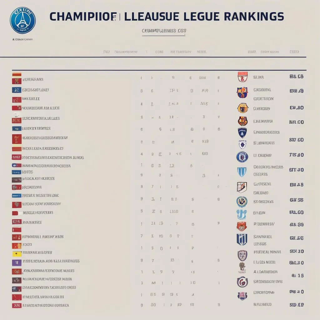 bảng xếp hạng champions league