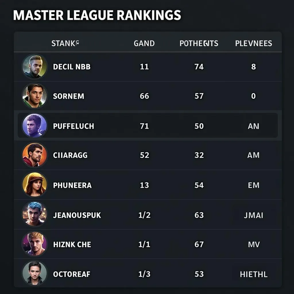 Bảng xếp hạng Master League