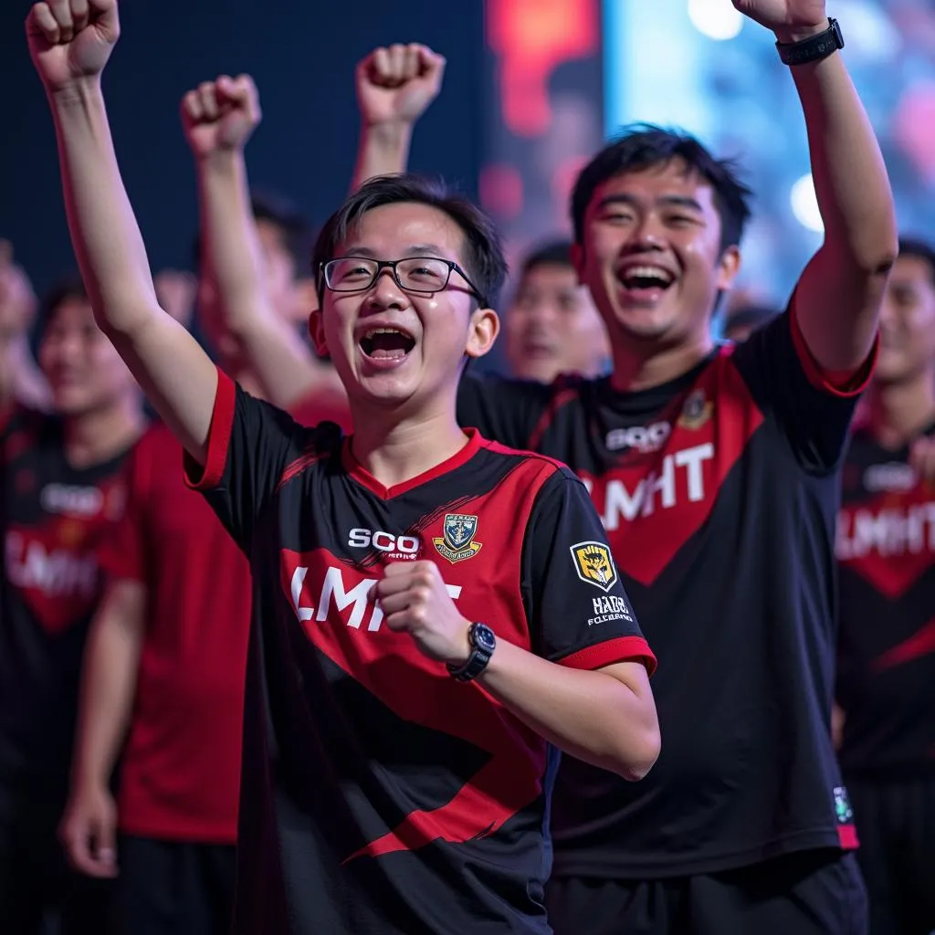 Các thành viên Pentakill LMHT Hà Nội CLUB đang chúc mừng chiến thắng