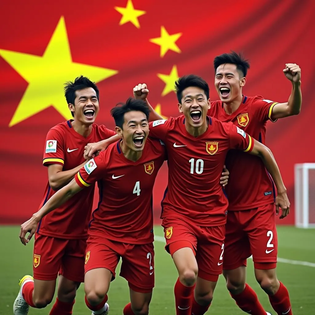 Cầu thủ U19 Việt Nam ăn mừng bàn thắng