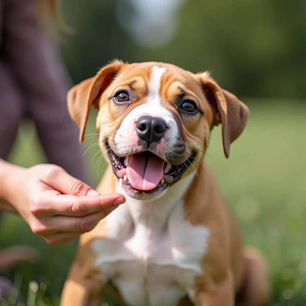 Chủ và chó Pitbull con