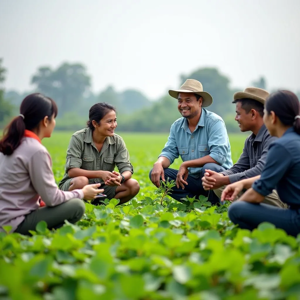 Hình ảnh chuyên gia bảo vệ thực vật tư vấn cho bà con nông dân