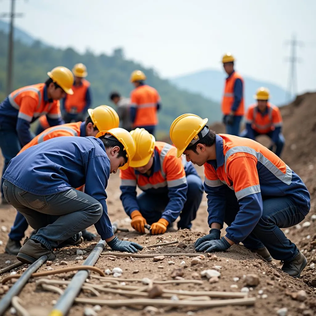 Nhân viên Điện lực Hoàng Mai đang làm việc