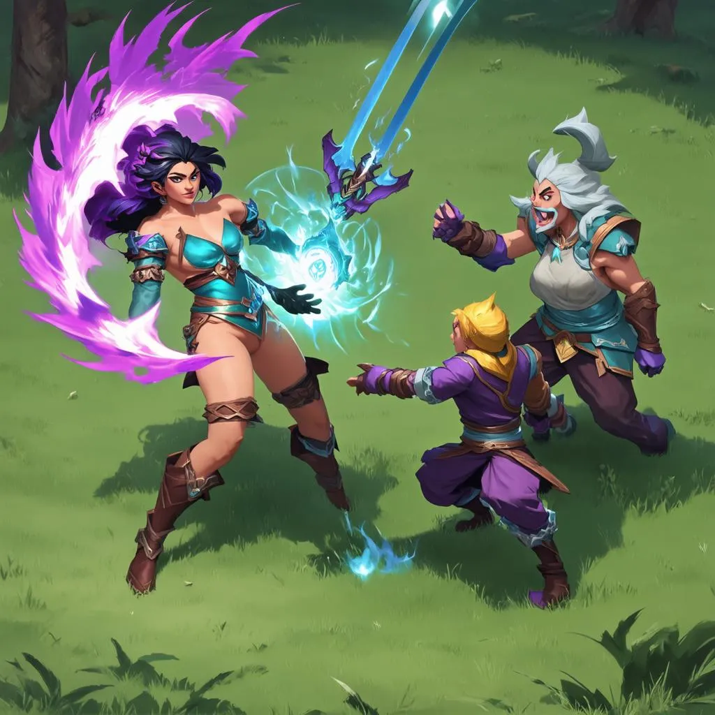 Illaoi bị vây hãm bởi Fiora và Jax